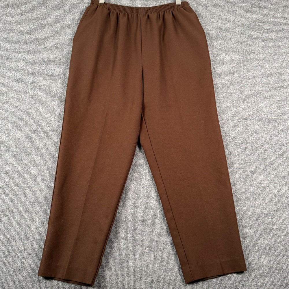Alfred Dunner 16p Petite Brown Elastic Waist Pants Pull On Slacks Grandmacore
